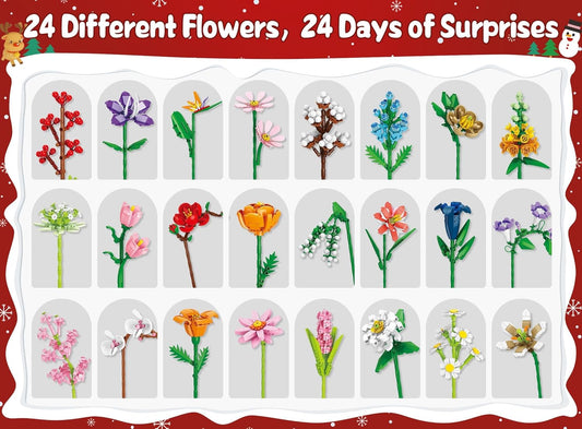 24 Days STEM Flower Bouquet Building Blocks Christmas Countdown Calendar Gifts Box