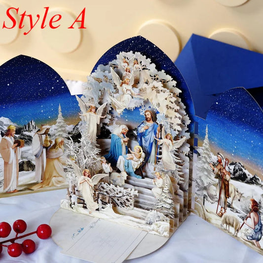 🎄Handcrafted 3D Nativity Scene Christmas Scene Greeting Card