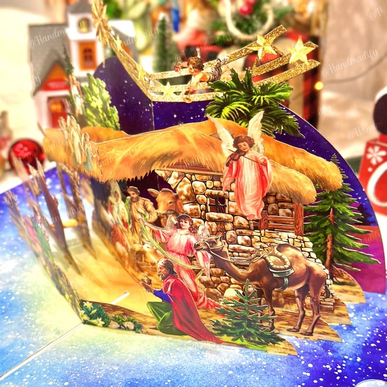 🎄Handcrafted 3D Nativity Scene Christmas Scene Greeting Card