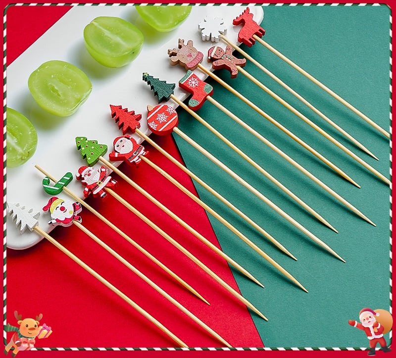 🍸️100 pieces of Christmas cocktail picks toothpick skewer decoration🍓