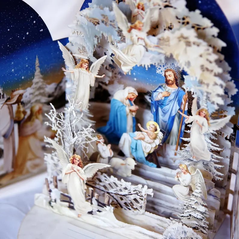 🎄Handcrafted 3D Nativity Scene Christmas Scene Greeting Card