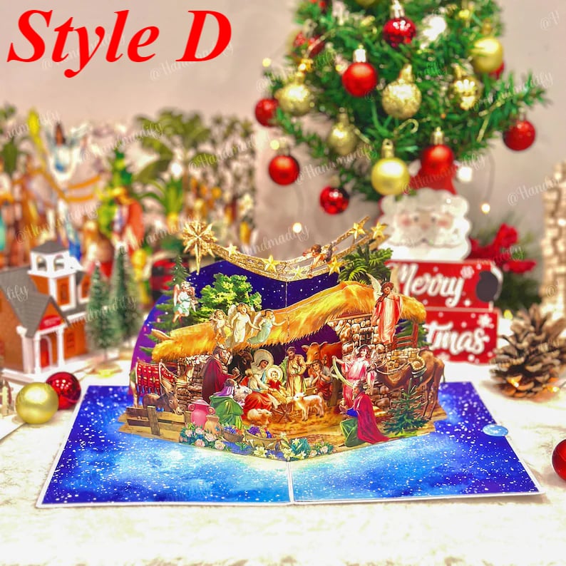 🎄Handcrafted 3D Nativity Scene Christmas Scene Greeting Card