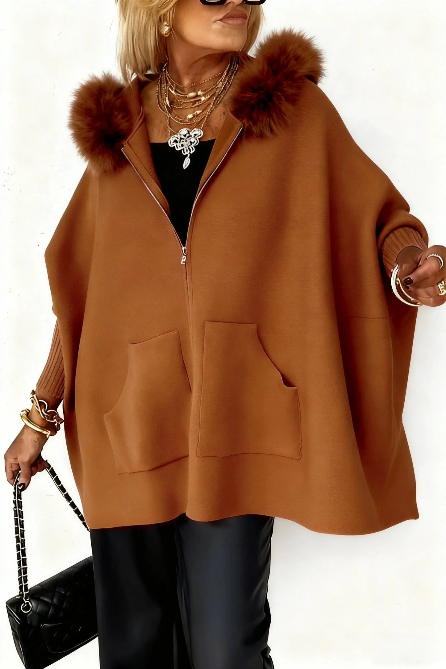 Women's Fur Collar Solid Color Casual Jacket