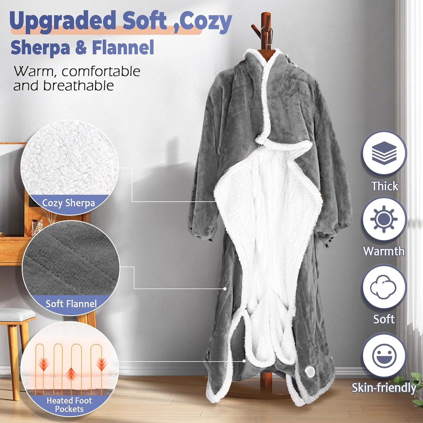 ⏰Last Day Promotion 49% OFF -⛄Portable Wearable Heated Blanket with Foot Pocket🌨️