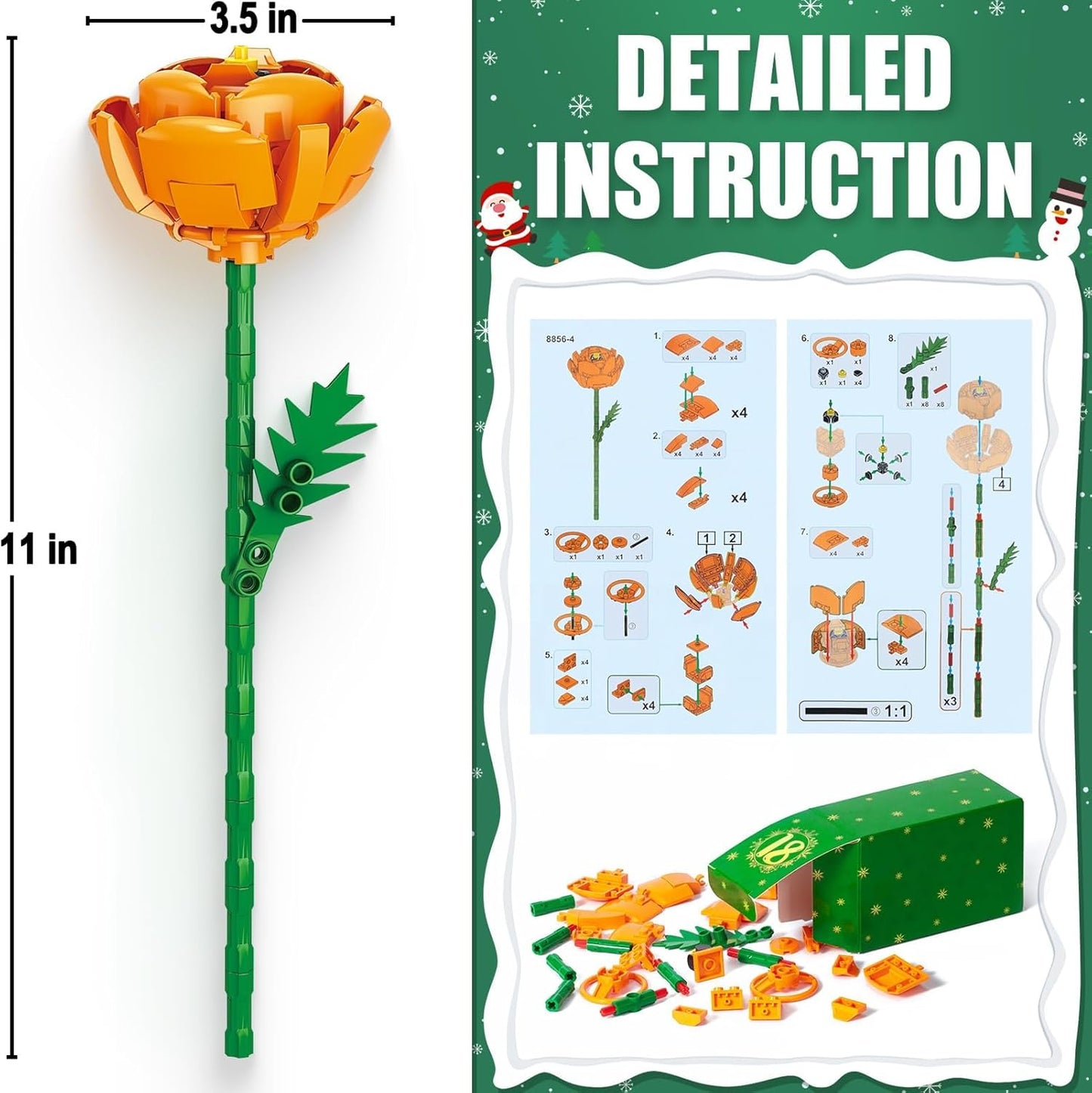 24 Days STEM Flower Bouquet Building Blocks Christmas Countdown Calendar Gifts Box